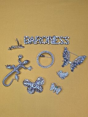 Vintage Silver Tone & Rhinestone Brooch Lot 8pc - 1 Marked Emmons ▪︎ Unique Lot!